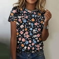 thumbnail image 2 of jtjvou Women's Summer Short Sleeve Shirts Round Neck Shirts Floral Tuinc Going out Tops for Teen Trendy Fashion Casual Loose Multicolor,S, 2 of 5