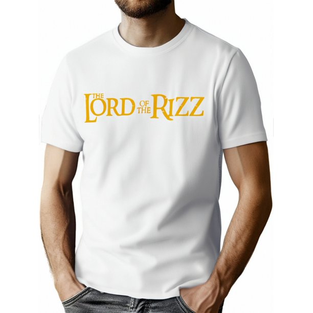 Lord of the Rizz Graphic T-Shirt, Casual Crew Neck, Knit Fabric with Slight Stretch, Summer Regular Fit, Short Sleeve Tee with Printed Design for Adults