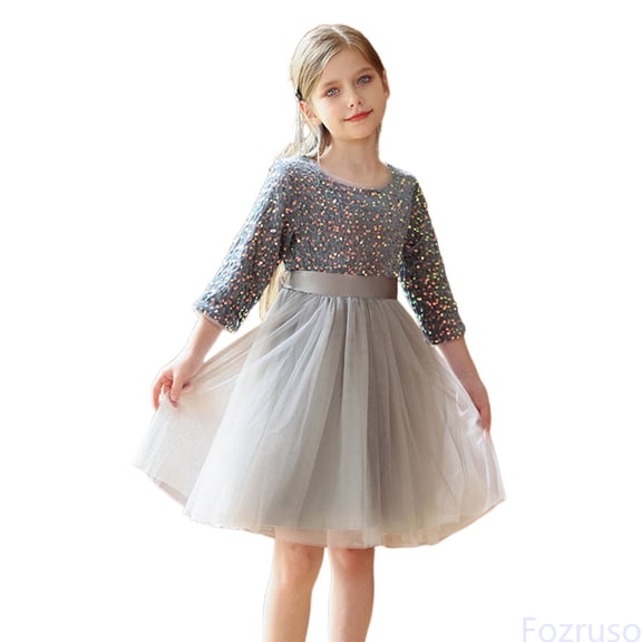 Fozruso Cute Girls Dresses Dress For Girls Elegant Pageant Performance Recital Party Gown With Sequins Sizes 5-6 Years