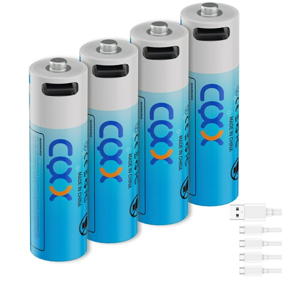 Rechargeable AA Batteries with  USB Type-C Charging Cable, 4 Packs 1.5V 1200mAh
