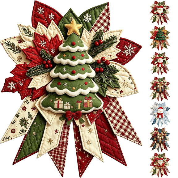 DIY Quilted Christmas Door Hanging Kit, Christmas Tree Gift Patchwork Decor with Bow and Ribbon Tails, 15.74in, 1 Set