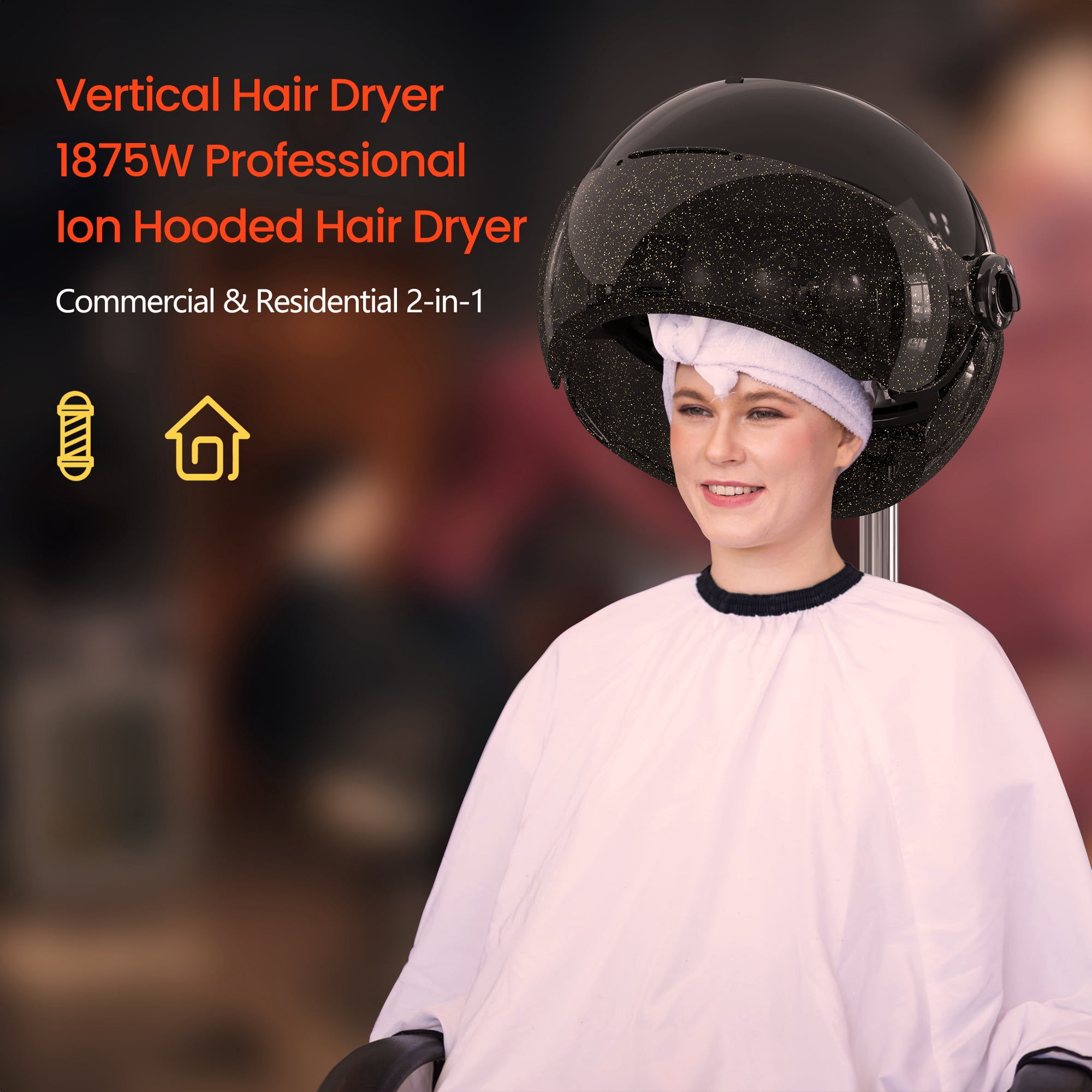 DEER BEAUTY Professional Standing Hooded Hair Dryer, Ionic Bonnet Dryer with 3 Heat Settings, Mobile Base Hood Hair Dryer for Home and Salon