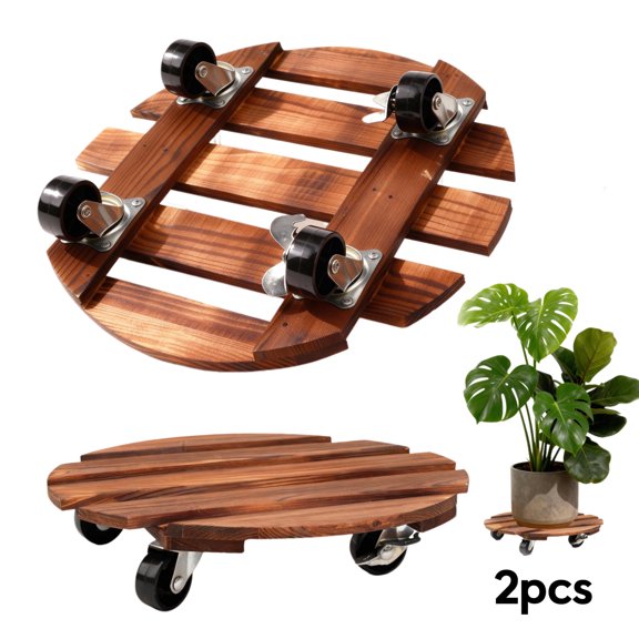 Plant Caddy with Wheels, MOJINO 2 Pack Outdoor Plant Stands Plant Caddy with Wheels, Heavy-Duty Plant Dolly with 360° Lockable Metal Casters, Plant Rollers for Heavy Duty Large Plants