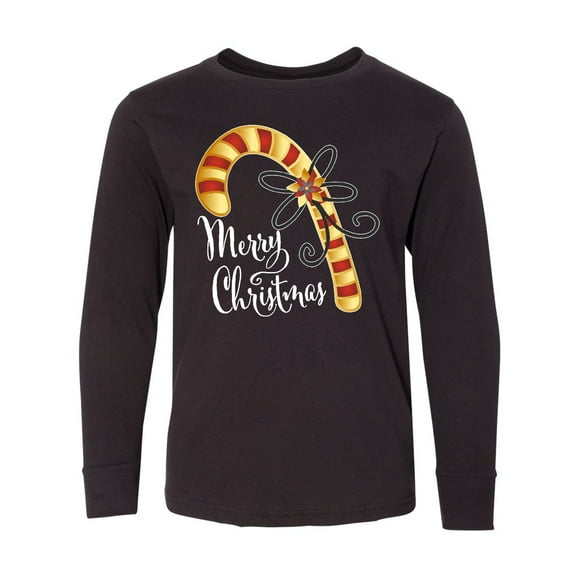 Inktastic Merry Christmas Red and Gold Candy Cane Long Sleeve Youth T-Shirt