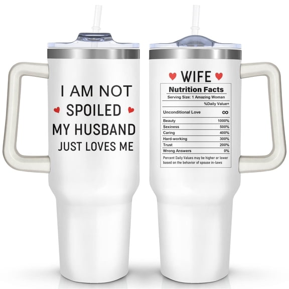Gifts for Wife Women- 40 Oz Stainless Steel Tumbler with Handle and Straw, Wedding Anniversary for Women, Birthday, Valentines, Mothers Day, Christmas Gift for Her - Romantic Love Coffee Mug