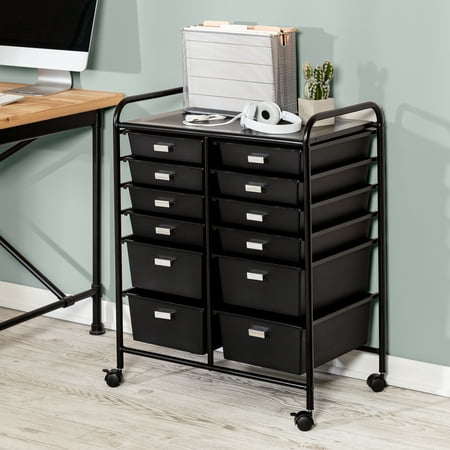 UPC: 0847539086538 | Honey Can Do Metal Rolling Storage Cart with 12 Plastic Drawers Black