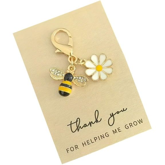 Sparkling Honeybees Flower Keychain with Rhinestones – Stylish Metal Charm for Bags, Purses, Giving