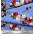 thumbnail image 3 of Soimoi Blue Rayon Fabric Ranunculus & Penoy Floral Print Printed Fabric 1 Yard 58 Inch Wide, 3 of 3