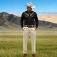 thumbnail image 4 of Cowboy Shirt for Men Western Embroidered Long Sleeve Button Down Shirts Spring Fall Country Top Black S, 4 of 5