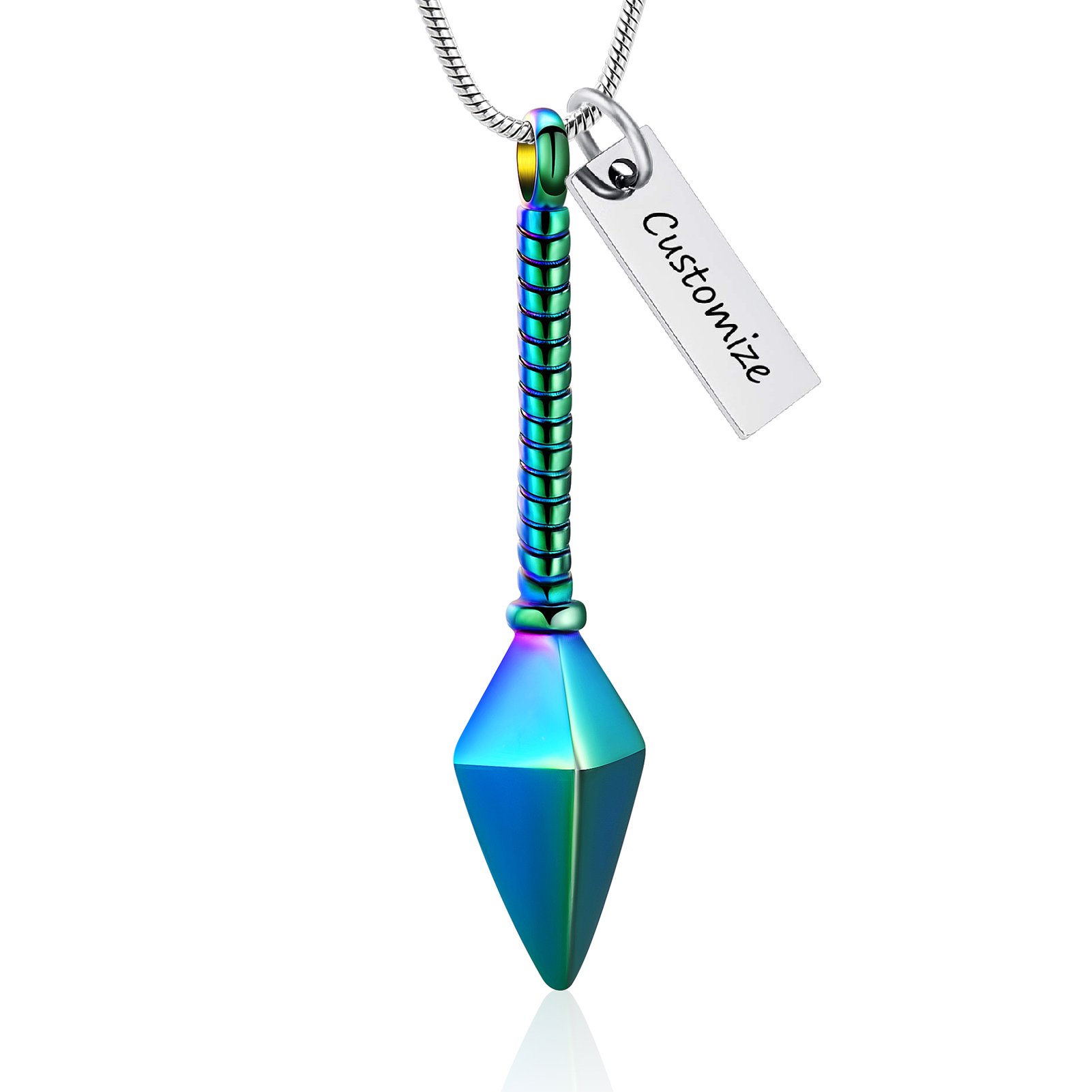 Personalize Stainless Steel Spear Urn Pendant Necklace for Cremation Ashes Keepsake Memorial Jewelry