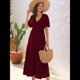 thumbnail image 4 of Vestido Bohemio de Lunares para Mujer, de Verano, con Cuello en V, Corta, y Fluido, para Invitada A una Boda en la Iglesia Rojo Carmesí L, 4 of 8