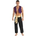 thumbnail image 3 of TiaoBug Mens Arabian Prince Costume Outfits Golden Vest and Bloomers Pants Halloween Cosplay Party Suit Sequin Black XXL, 3 of 7