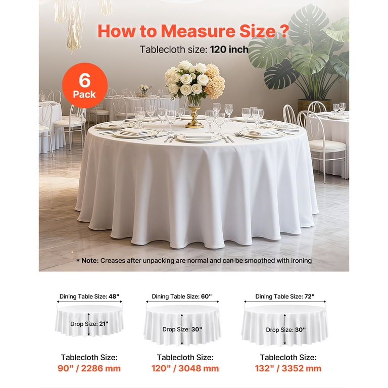 KFFKFF White Round Tablecloths, 120 In Diameter, 6 Pack photo 5
