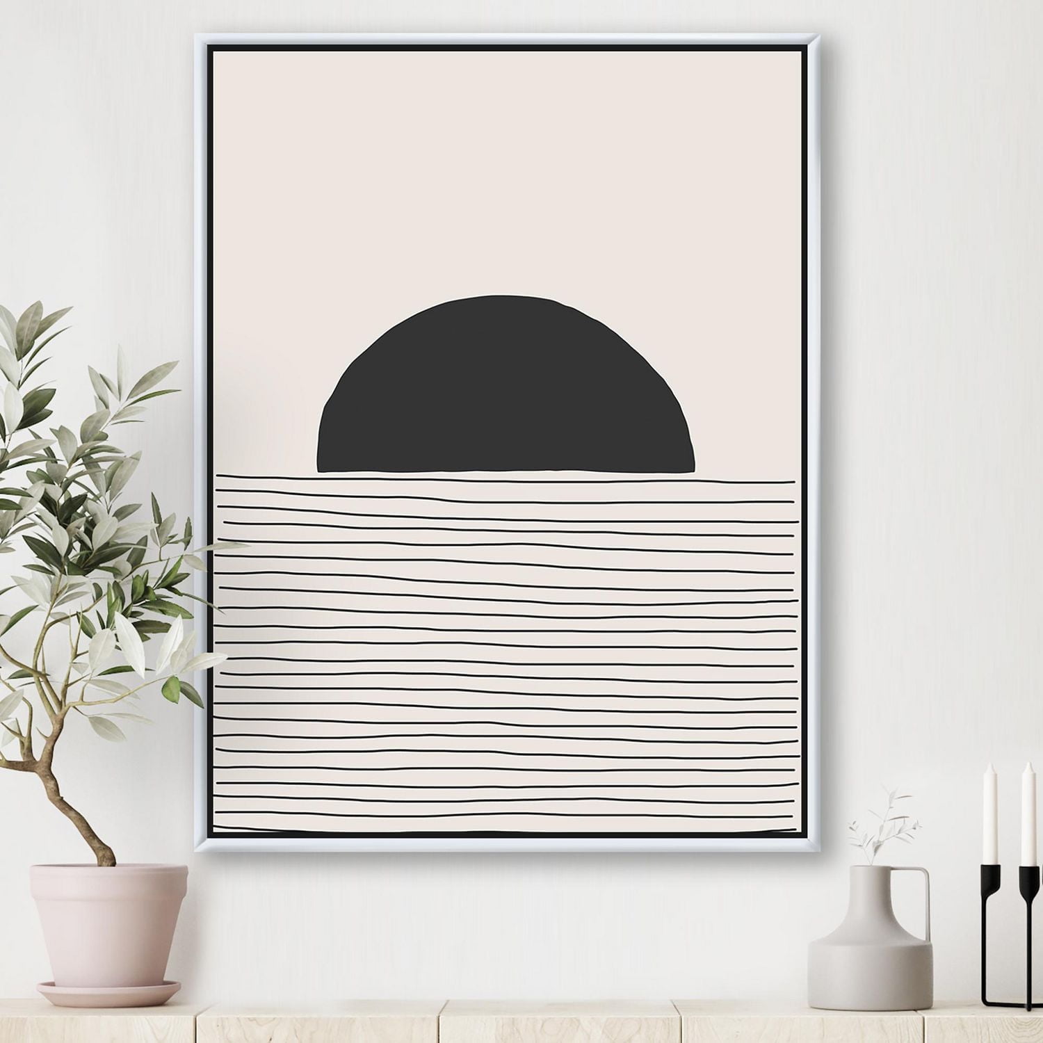 Designart Minimal Geometric Lines And Circle V FLOAT FRAME WALL ART