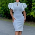 thumbnail image 4 of AURA Women’s Beaded Bodycon Midi Dress Ruffle Short Sleeves Half High Neck Zipper Solid Color S-5XL, 4 of 8