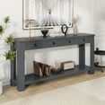 thumbnail image 2 of EUROCO 63" 4-Drawers Console Table Sofa Table, Solid Wood Funiture with Long Bottom Shelf for Entryway, Tan, 2 of 8