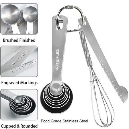 Bakery Ruler 9 Piece Measuring Spoons, Stainless Steel Measuring Spoons and ...