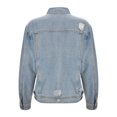 thumbnail image 6 of Women's Distressed Light Wash Denim Jacket With Ripped Holes Fashionable Casual Water Wash Turn Down Jacket Style Co Denim Jacket Oversized Jean Jackets Fitted Jacket Women Short Denim Jacket for, 6 of 8