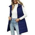 thumbnail image 4 of Htigea Women's Long Vest Puffer Sleeveless Jackets Lightweight Zip Up Collared Coats Fall Winter Casual Outerwear with Pocket Navy XXL, 4 of 9