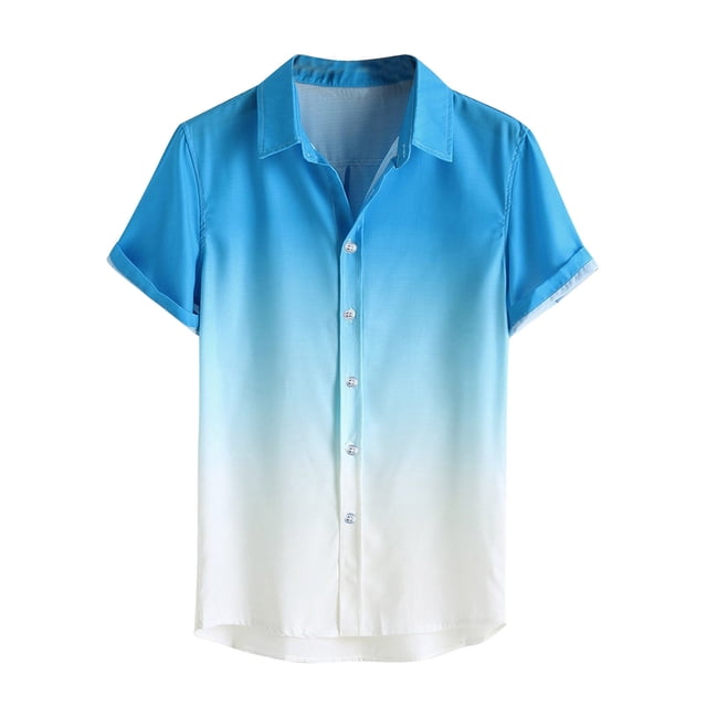 FAIWAD Men's Gradient Shirts Short Sleeve Button Down Lapel Tops Summer Casual Lightweight Breathable Shirts