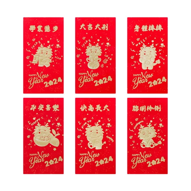 Inteprter 6 pack/lote símbolo de la suerte sobres rojos chinos Año Nuevo Lunar tradicional compacto y ligero Kits de decoración para fiestas 209E, 6 uds. 6.7 pulgadas