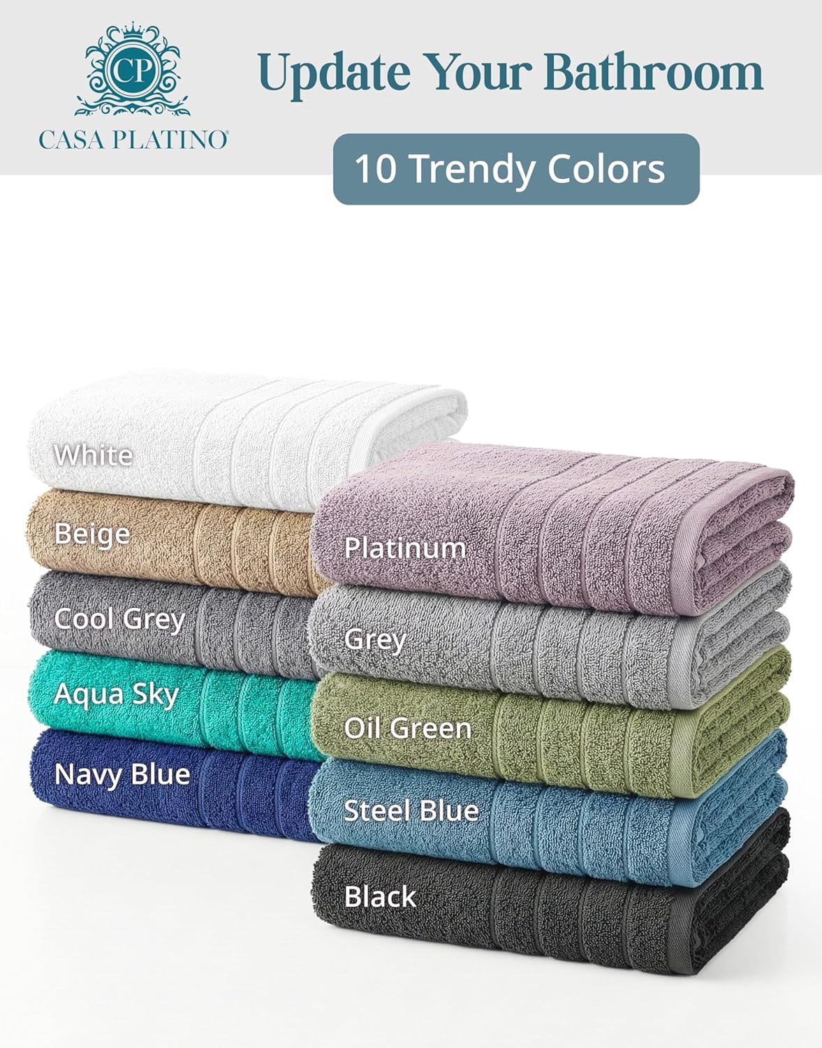 Casa Platino Towel Set of 24 – 100% Ring-Spun Cotton, 2 Bath Sheets, 2 Gym Towel, 2 Bath, 4 Fingertip, 6 Hand, 8 Washcloths, Perfect for Families, Soft After Every Wash – Oil Green