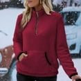 thumbnail image 6 of Fshiont Quarter Zip Pullover Women Cable Fuzzy Fleece Pullover Sherpa Fall Warm Oversized 3/4 Zip Sweatshirt with Pocket Wine M, 6 of 9