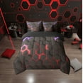 thumbnail image 2 of Erosebridal Neon Red Purple Hexagon Bedding Twin Size, Geometry Honeycomb Comforter Sets with Sheets, Black Room Decor, Reversible 7pcs, 2 of 4