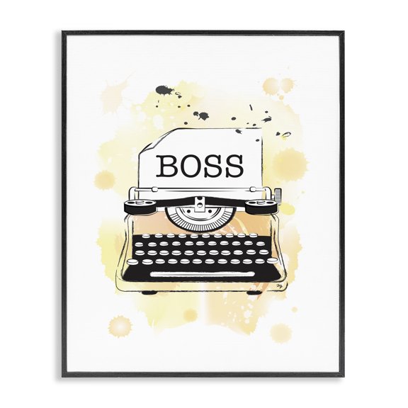 Stupell Industries Contemporary Yellow Typewriter Boss Abstract Splash Black Framed Giclee Art, 24 x 30, by Martina Pavlova
