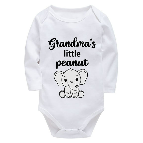Grandma's Little Peanut Infant Onesie Girl Long Sleeve Neutral Baby Outfit White 18 Month Rompers
