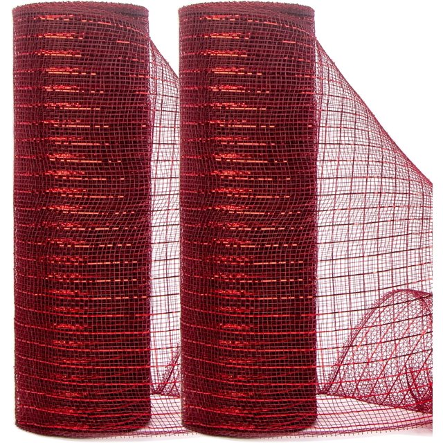 Ribbli 2 rollos de cinta de malla dorada, 10 pulgadas x 30 pies (10 yardas) cada rollo, dorado metálico con lámina dorada ancha, cinta navideña para guirnaldas y decoración