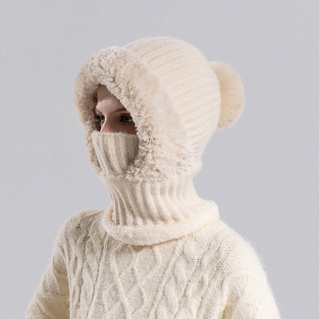 Conjunto de gorro, bufanda y mascarilla de punto para mujer | Cubrebocas de invierno 3 en 1 | Pasamontañas de esquí con forro polar para clima frío