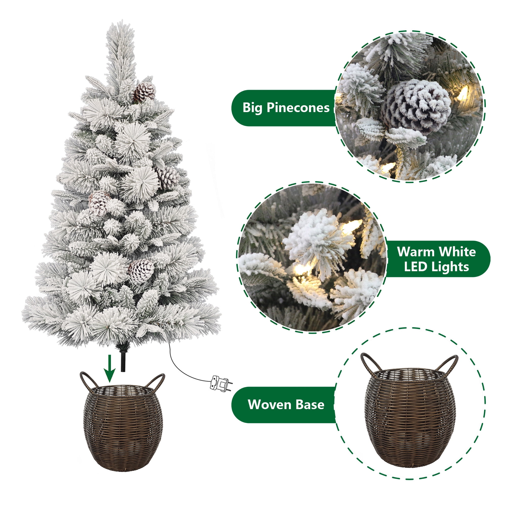 3.5ft Prelit Flocked Dakota Artificial Christmas Potted Tree by Holiday Time, 35 Warm White LED