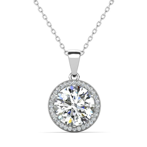 Cate & Chloe Mariah 18k White Gold Plated Halo Pendant Necklace with Simulated Diamonds for Women