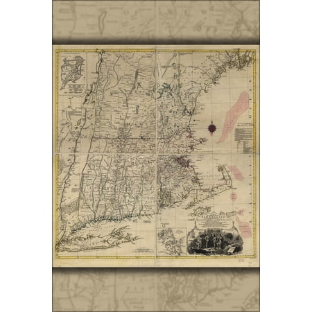 24"x36" Gallery Poster, map of New England 1776