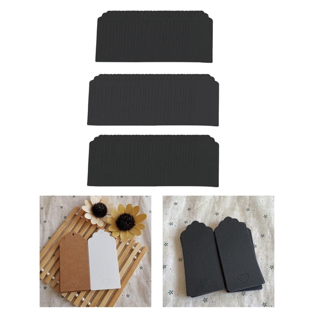 100 etiquetas de regalo en blanco, resistentes a las arrugas, resistentes a las rasgaduras, etiquetas de papel Kraft gruesas, etiquetas huecas de Negro Colco Etiquetas colgantes