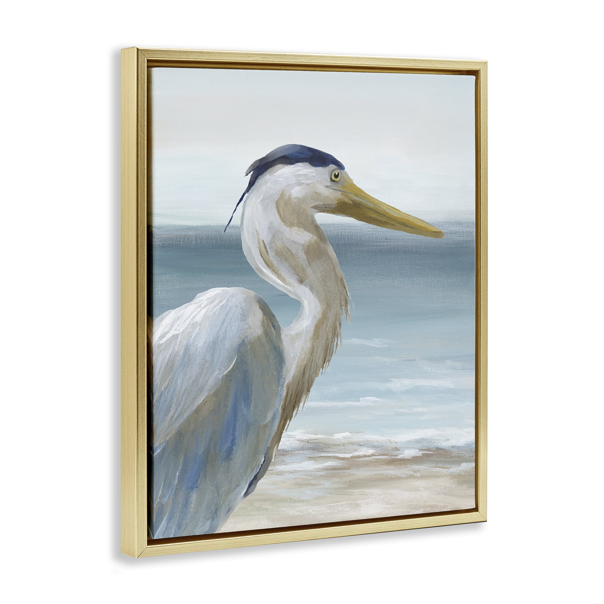 Stupell Industries Right Gazing Heron Gold Framed Floater Canvas Wall Art, design by Nan