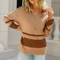 thumbnail image 5 of Long Sleeve Sweatshirts for Women Striped Half Zip up Tops Loose Fall Pullover Shirts Khaki M, 5 of 7