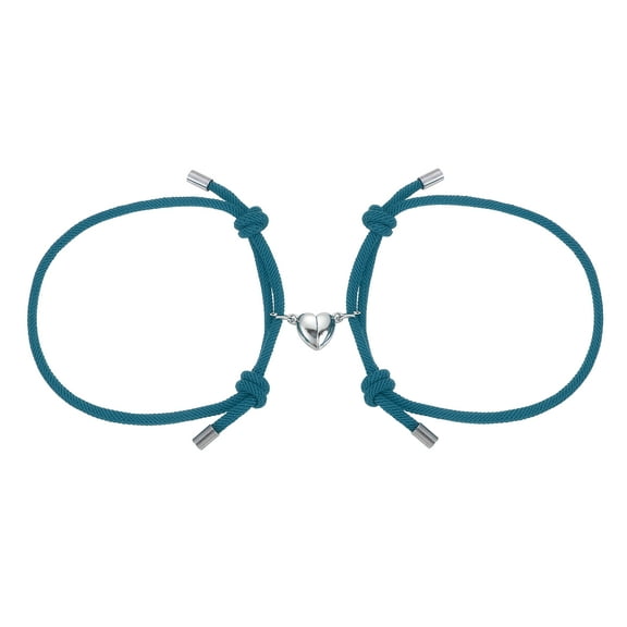 Uxcell Magnetic Couples Bracelets, His and Her Heart Matching Bracelet, Adjustable Braided Rope Cord for Anniversary Friends Women Men Gift, Peacock Blue