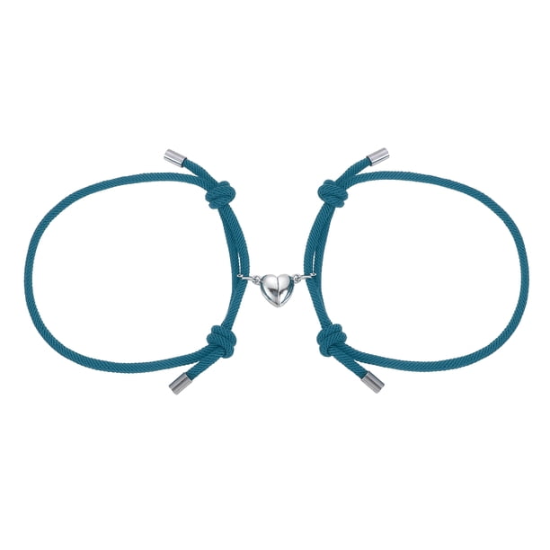 Uxcell Pulseras Magnéticas para Parejas, Pulsera a Juego de Corazón para Él y Ella, Cordón Trenzado Ajustable para Regalo de Aniversario para Amigos Mujeres Hombres, Azul Pavo Real