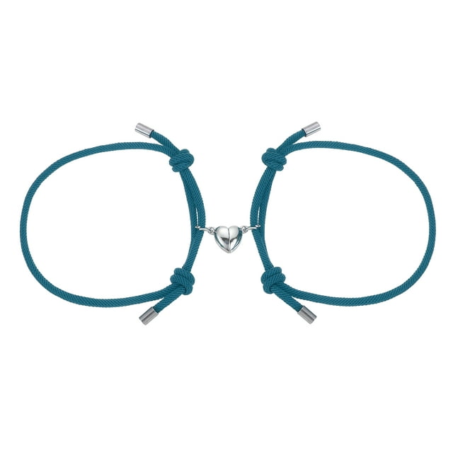 Uxcell Pulseras Magnéticas para Parejas, Pulsera a Juego de Corazón para Él y Ella, Cordón Trenzado Ajustable para Regalo de Aniversario para Amigos Mujeres Hombres, Azul Pavo Real