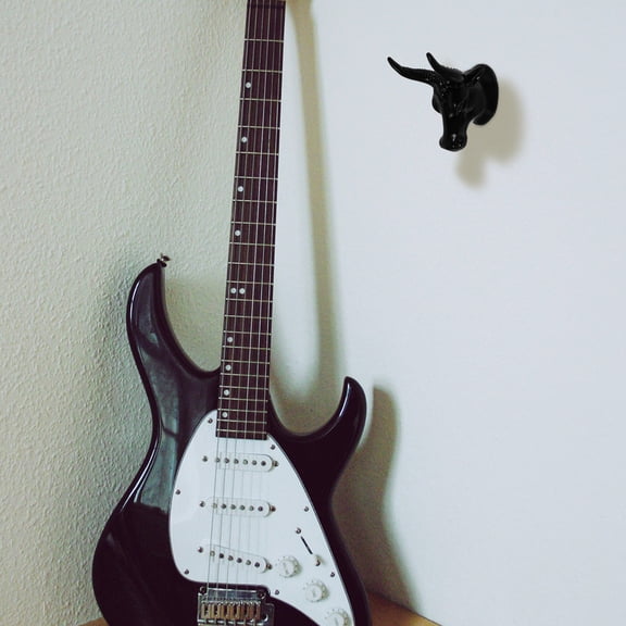 HOOWIFFY Multi-Functional Black Guitar Wall Mount Holder for Acoustic, Electric Guitars, Ukuleles and String Instruments
