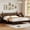 Walnut, variant on Noble House King Size Wood Platform Bed with Gourd-Shaped Headboard, Retro Style Bed with Wooden Slat Support, Walnut