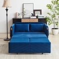 thumbnail image 6 of 54" Modern Convertible Sofa Bed with 2 Detachable Arm Pockets, Velvet Loveseat Multi-position adjustable Sofa with Pull Out Bed with Bedhead, 2 Pillows and Living Room, Blue, 6 of 8