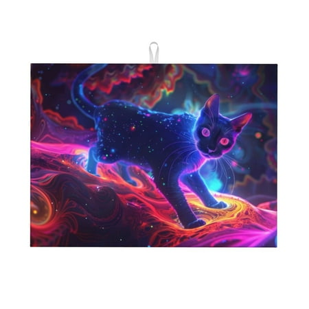 

Cauagu Dish Drying Mat 24*18 inch Absorbent Dish Drainer Kitchen Counter Dish Drying Pad for Countertops Sinks Draining Racks( Cosmic Cat Psychedelic Journey)