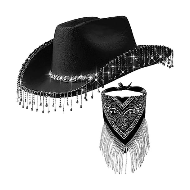 White Rhinestone Tassel Trim Cowboy Hat