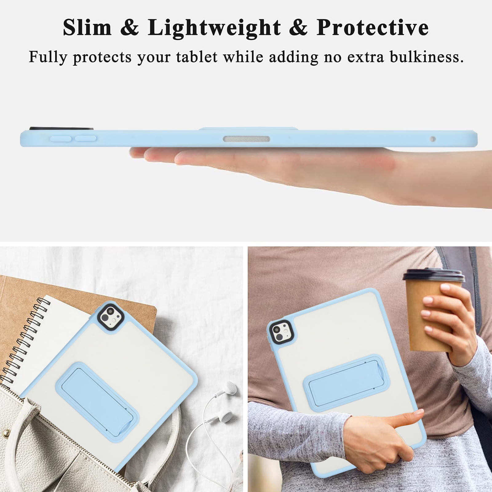 TECH CIRCLE for Apple iPad Pro 13-inch (M4/M5) 2024/2025 Release Slim Clear Back Cover Case with Kickstand, Screen Protector Film, Lightweight Protective Scratch Resistant Thin Case, 03 Blue