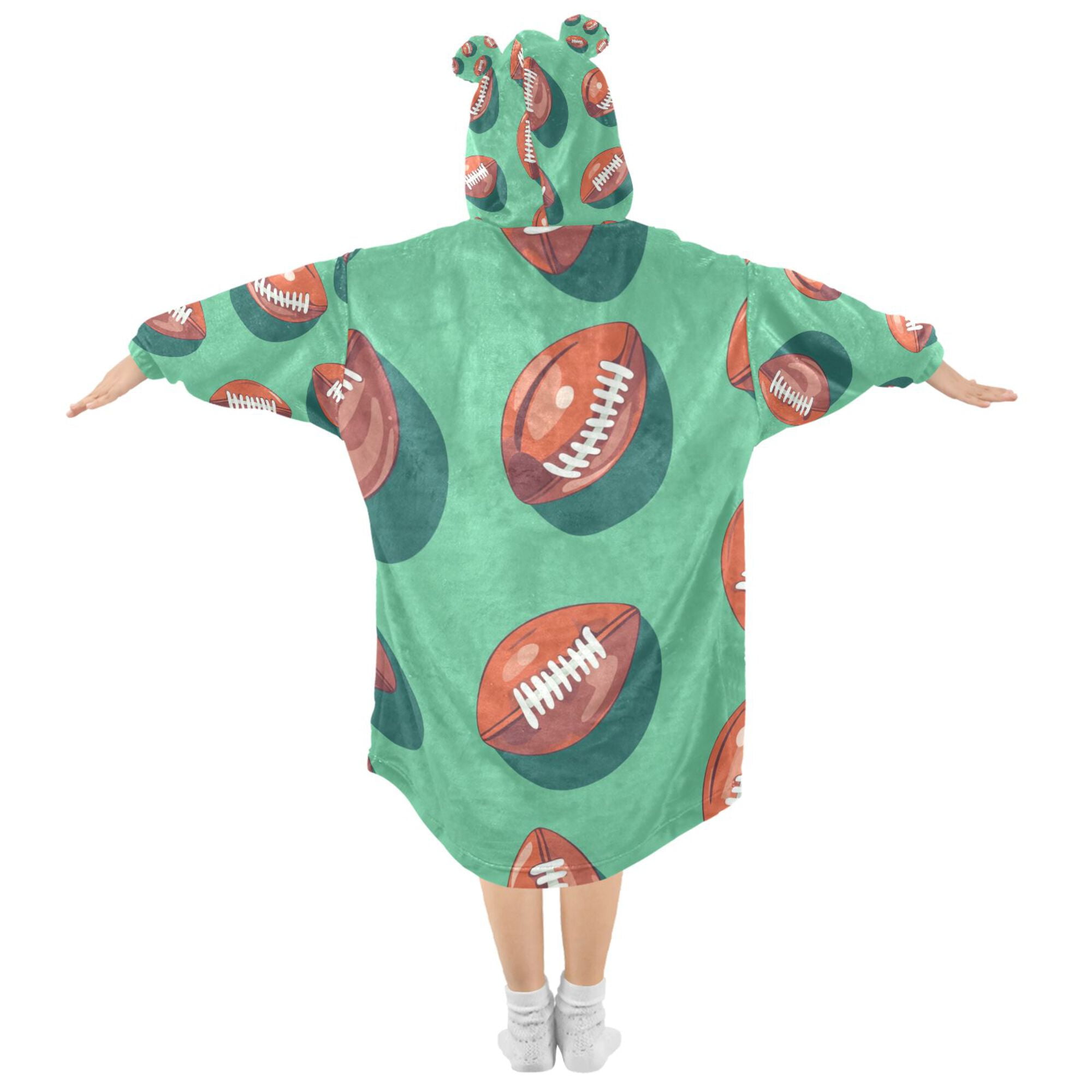 FORMRS Wearable Blanket Hoodie with Sleeves for Kids Cozy Flannel Sweatshirt, Brown American Footballs
