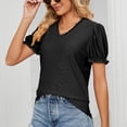 thumbnail image 4 of safuny Women's Trendy Elegant Comfy Tops Clearance Solid Tops Ruffle Sleeve Tees V Neck Shirts Eyelet Casual Vintage Clothing 2024 Fashion Summer BlackXXL Black XXL, 4 of 8