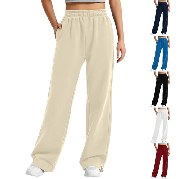 Falkdiz Warm Fleece Sweatpants for women Athletics Straight Leg Pockets Pantalones Open Bottom Stylish Loose Sport Fashion Womens Track Pants Elastic Waist